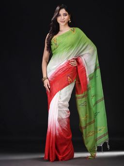Beatitude - Multicolor Blended Cotton Woven Saree with Unstitched Blouse