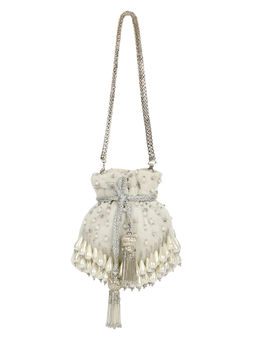 Fuchsia by Aashka Mehta - Silver Peal Drops Mini Potli Bag