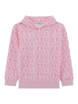 Guess - Girls Pink Typographic Print Hooded Long Sleeves Sweatshirt