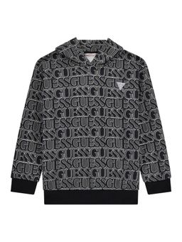 Guess - Girls Black Typographic Print Hooded Long Sleeves Sweatshirt