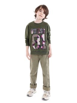 Guess - Boys Green Graphic Brand Logo Varsity Sweatshirt