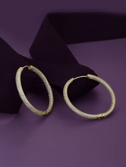 Carlton London - Premium Gold Toned Cubic Zirconia Studded Gold-Plated Circular Hoop Earrings