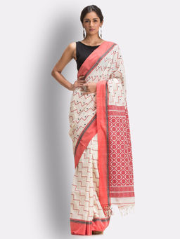 Angoshobha - Off White Handloom Cotton Saree with Unstitched Blouse