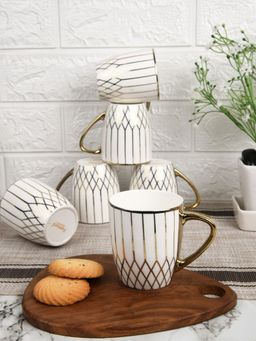 Femora - Golden Branch Pattern Fine Bone China Golden Tea Cups 160Ml 6 Pcs Set
