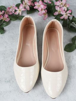 Iconics - Solid Cream Western Textured Ballerinas
