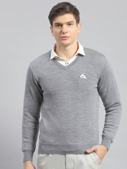 Monte Carlo - Grey Mel Solid V Neck Pullover