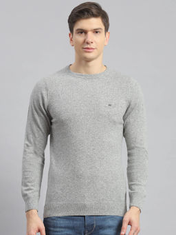Monte Carlo - Light Grey Solid Round Neck Pullover