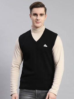 Monte Carlo - Black Solid V Neck Sweater