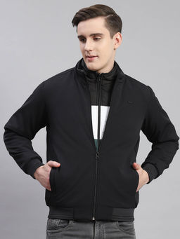 Monte Carlo - Black Solid Stand Collar Jacket