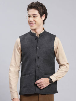 Monte Carlo - Charcoal Solid Mandarin Nehru Jacket