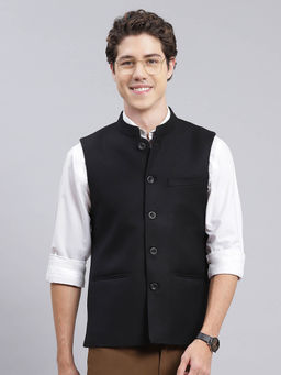 Monte Carlo - Black Solid Mandarin Nehru Jacket