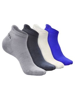 Heelium - Bamboo Ankle Socks-FreeSize UK7-11,4 Pairs,LGrey,DGrey,White,RBlue,Anti dour (Pack of 4)