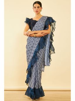 Soch - Womens Navy Blue Crepe Ready To Wear Saree with Stitched Blouse