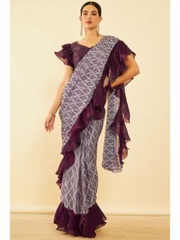 Soch - Womens Wine Crepe Printed Ready To Wear Saree with Stitched Blouse