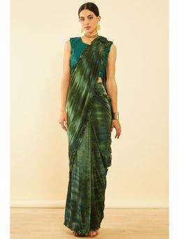 Soch - Womens Green Spandex Ombre Ready To Wear Saree with Stitched Blouse