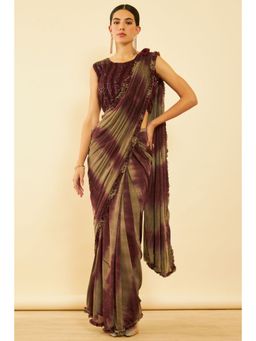 Soch - Womens Wine Spandex Ombre Ready To Wear Saree with Stitched Blouse