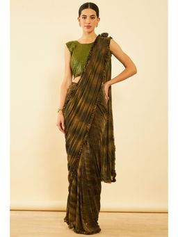 Soch - Womens Olive Spandex Ombre Ready To Wear Saree with Stitched Blouse