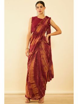 Soch - Womens Maroon Spandex Ombre Ready To Wear Saree with Stitched Blouse