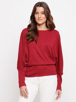 Latin Quarters - Maroon Ribbed Puff Sleeve Sweater