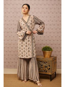 Soup by Sougat Paul - Beige & Multi Sarouk Floral Palazzo (Set of 2)