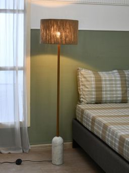 At Home by Nilkamal - Sisal Fiber Shade Metal Marble Base Floor Lamp