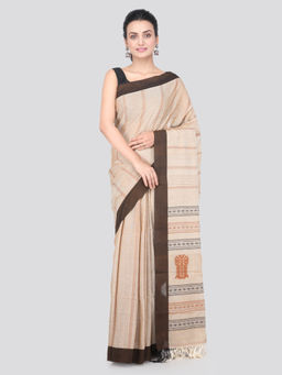 PinkLoom - Womens Cotton Saree with Unstitched Blouse-Beige