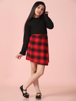PICCOLO - Red Checks Wrap Skirt with Turtle Neck T-Shirt (Set of 2)