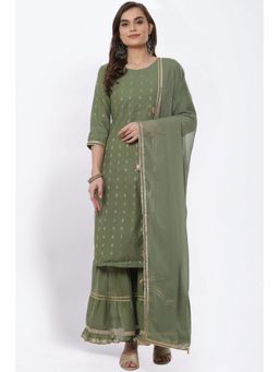 Rangriti - Olive Green Art Silk Straight Suit Set (Set of 4)