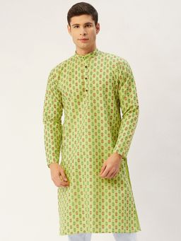 Jompers - Men Cotton Printed Kurta in Green