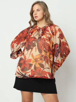 VERO MODA - CURVE Beige Floral Print Top