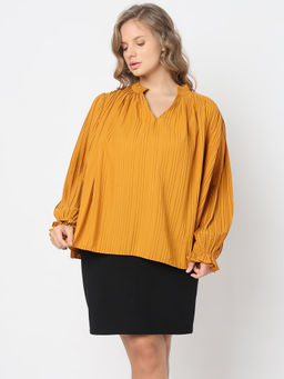 VERO MODA - CURVE Yellow Plisse Top