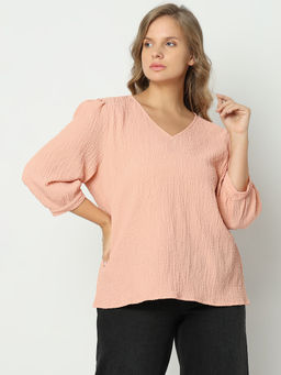 VERO MODA - CURVE Peach Textured Top