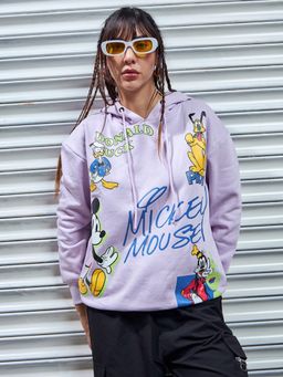Bewakoof - Heavy Duty 1.0 Disney Women's Purple Mickey Gang Graphic Printed Oversized Hoodies