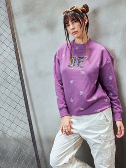 Bewakoof - Heavy Duty 1.0 Women's Purple Paisley Printed Oversized Sweatshirt