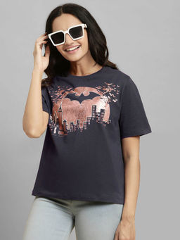 Free Authority - Batman Graphic Printed Grey T-Shirt For Women