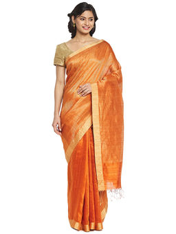 Fabindia - Orange Hand Woven Silk Blend Saree
