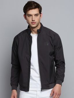 SHOWOFF - Men's Mock Collar Solid Grey Open Front Jacket