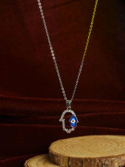PRITA - Silver Plated Hamsa Hand Evil Eye Necklace