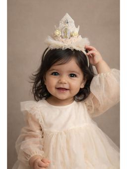 Choko - Girls 1st Birthday Crown with Floral Accents Tulle Hair Band (1-2 Years)