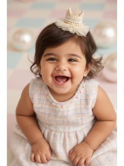 Choko - Girls Beige & Cream Regal Crown Birthday Hair Clip (3-12 Years)