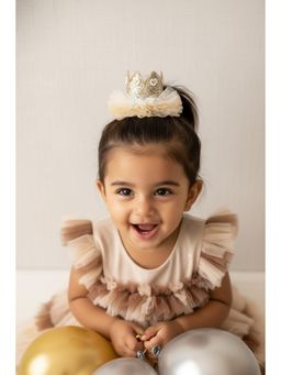 Choko - Girls Gold & Beige Birthday Crown Hairclip (3-12 Years)