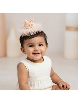 Choko - Girls Beige & Gold Crown Birthday Hair Clip (3-12 Years)