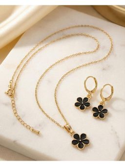 FUNKRAFTS - Cute Black Flower Charm Necklace & Earrings Set (7-12 Years)