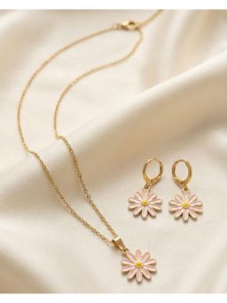 FUNKRAFTS - Playful Pink Flower Charm Necklace & Earrings Set (7-12 Years)