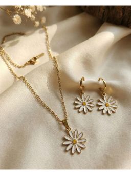 FUNKRAFTS - Elegant White Flower Charm Necklace & Earrings Set (7-12 Years)