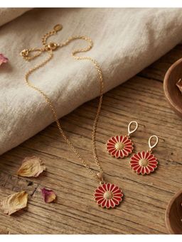 FUNKRAFTS - Chic Red Flower Charm Pendant Necklace & Earrings Jewellery Set for Girls (7-12 Years)