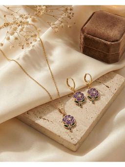 FUNKRAFTS - Elegant Purple Rose Charm Necklace & Earrings Set (7-12 Years)