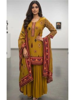 PIRRA DESIGN - Women's Mustard Printed Kurta with Sharara & Dupatta