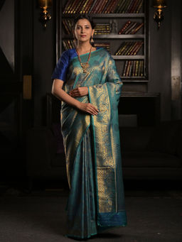 EXCLUSIVA - Blue Soft Woven Banarasi Saree with Unstitched Blouse