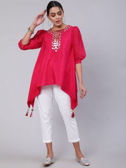 Jaipur Kurti - Pink Handkerchief Mirror Work Tunic